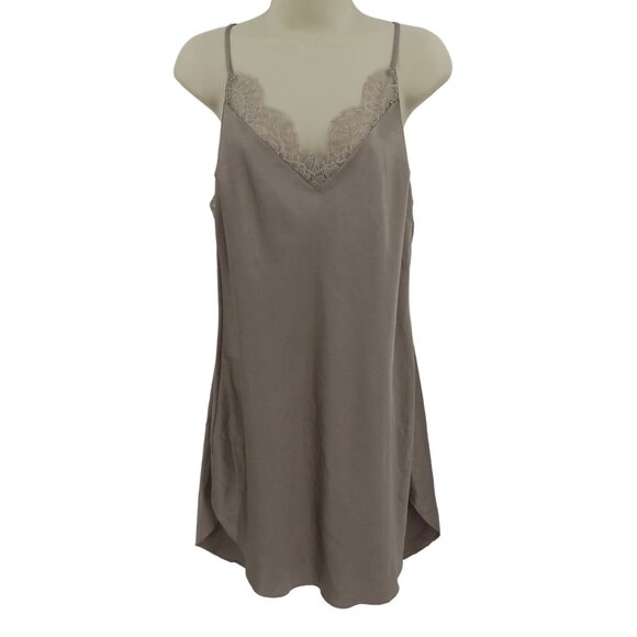 Victorias Secret Womens Large Taupe Lace Trim Spaghetti Strap Nightgown Sleep - Picture 1 of 11